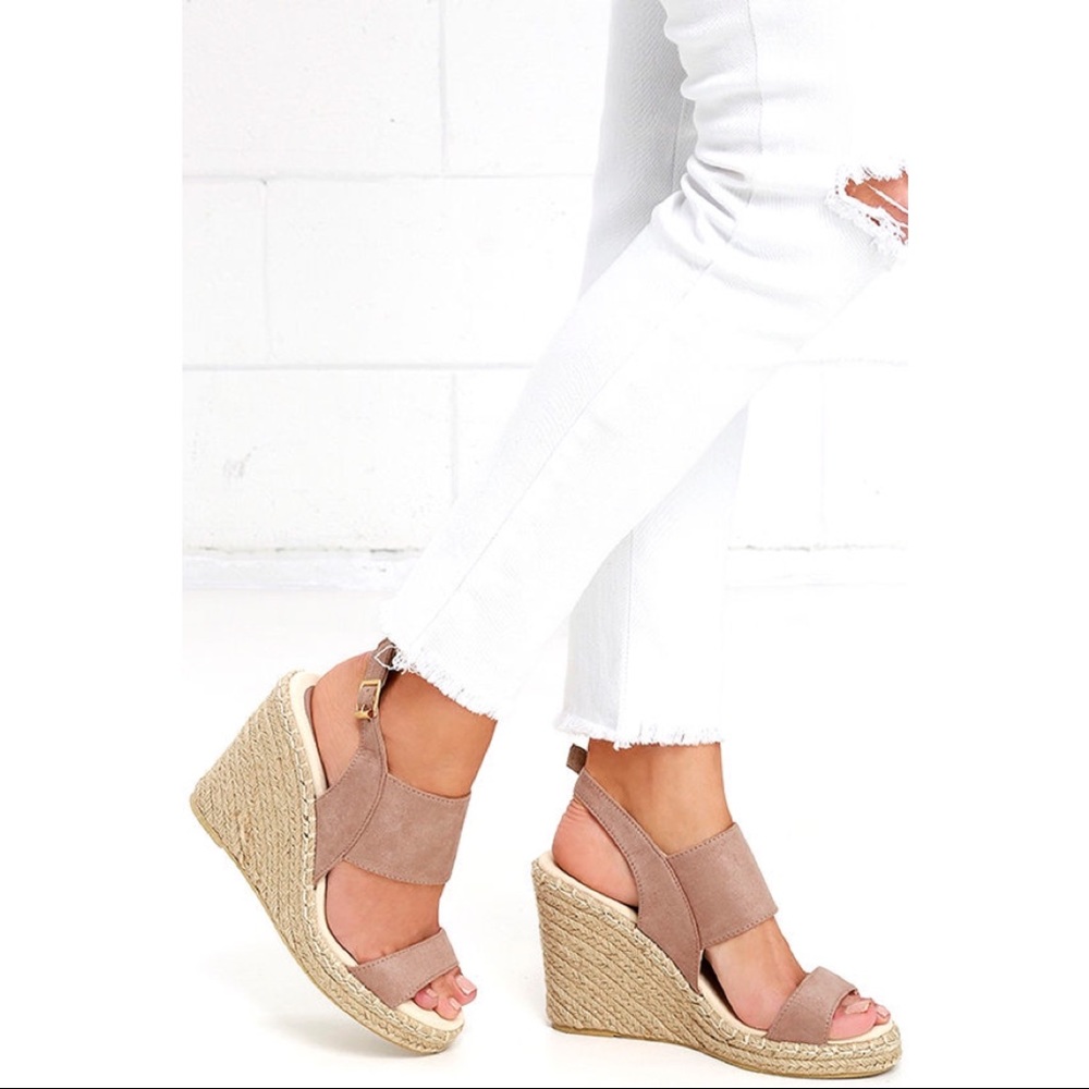 Taupe Suede Wedge Sandals